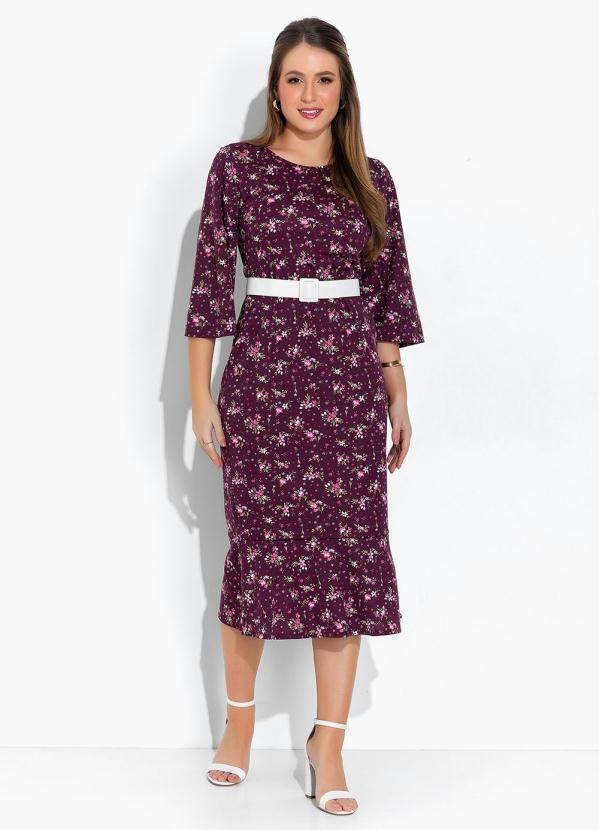 Vista 2 Vestido Floral Roxo Babado Rosalie Rosalie