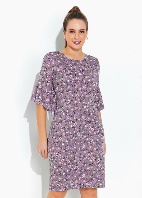 Vestido Floral Roxo Manga Sino