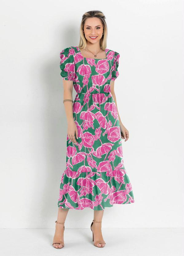 Vista 2 Vestido Floral Verde com Babado Rosalie Rosalie