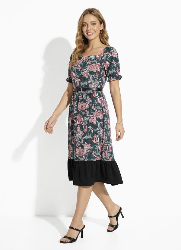 Vestido Floral Verde com Manga
