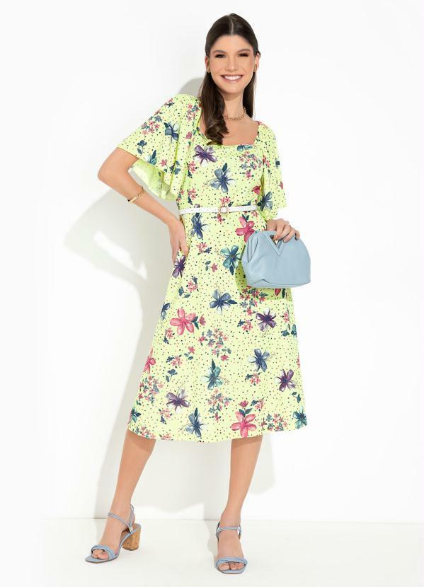 Vestido Floral Verde com Mangas