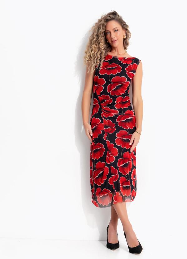Vestido Floral Vermelho em Tule