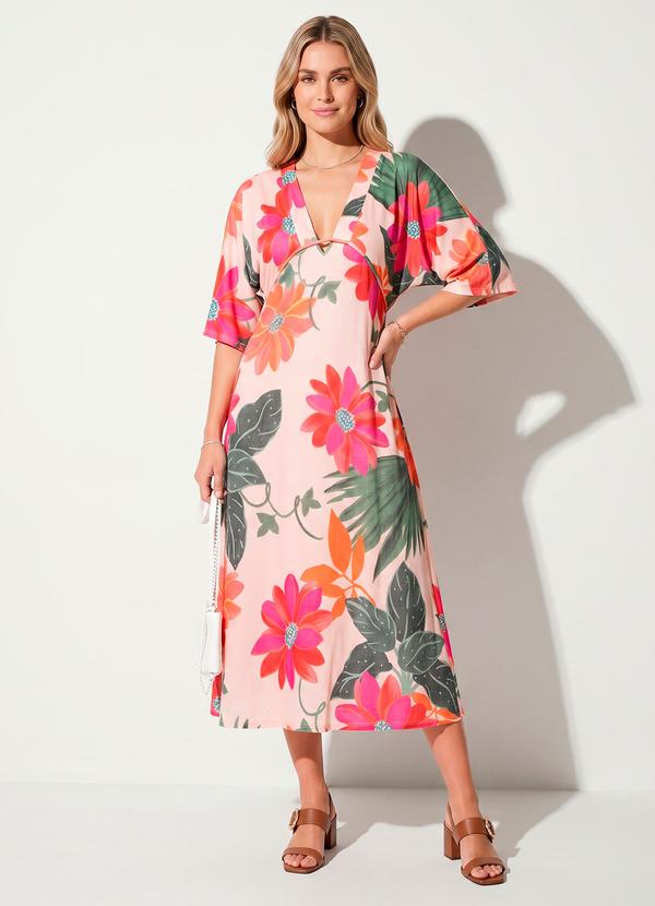Vestido Floral Vibrante em Malha Fria