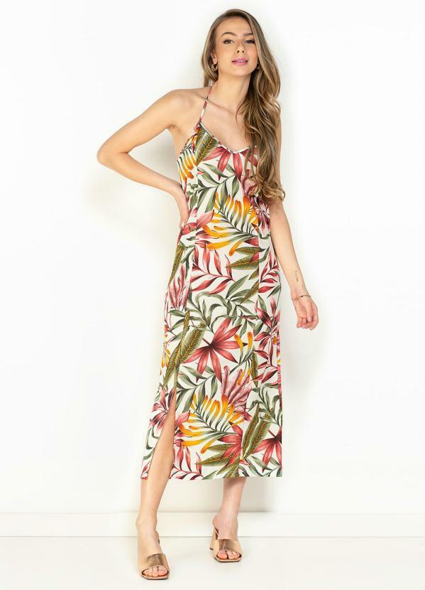 Vestido Folhagem com Amarração e Recortes