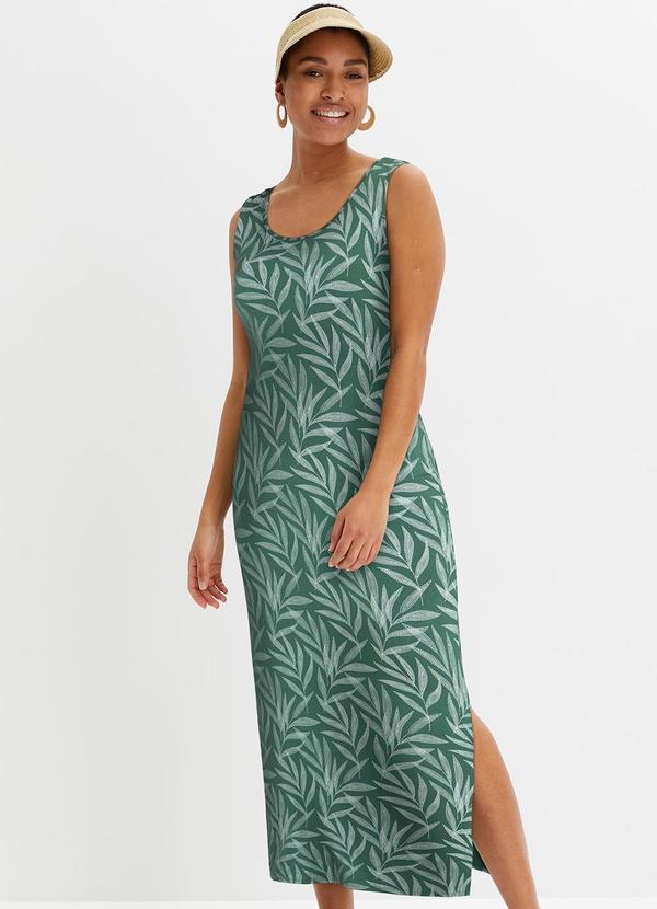Vestido Folhagem Pontilhada em Malha de Viscose
