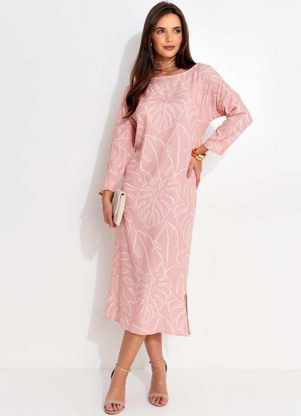 Vista 2 Vestido Folhagem Rosa em Alfaiataria Sarjada Quintess Quintess