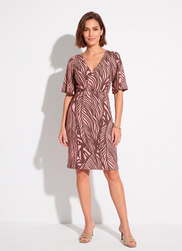 Vestido Folhagem Rosê em Malha de Viscose