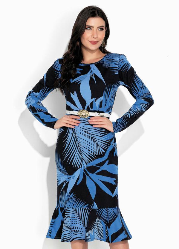 Vista 2 Vestido Folhas Azul com Babado Rosalie Rosalie