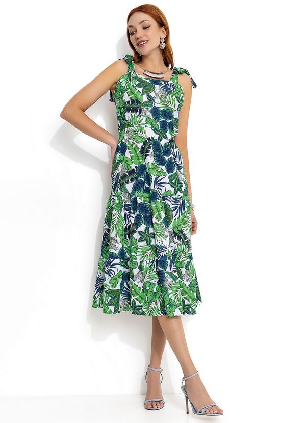 Vista 2 Vestido Folhas Verde com Alças para Amarrar Moda Pop Moda Pop