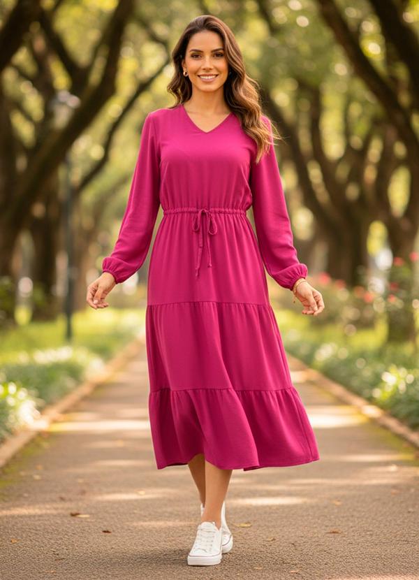 Vestido Fúcsia em Crepe Plano