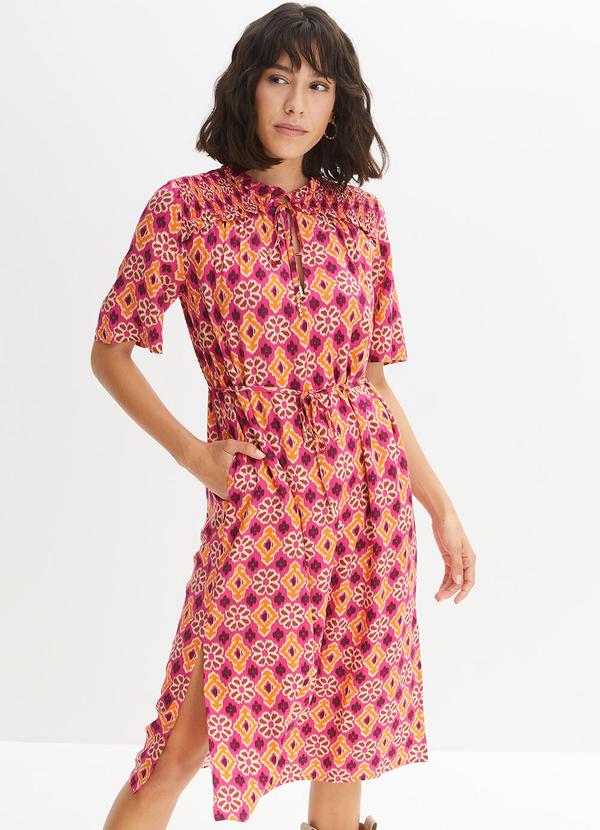 Vestido Geométrico Rosa em Malha Fria