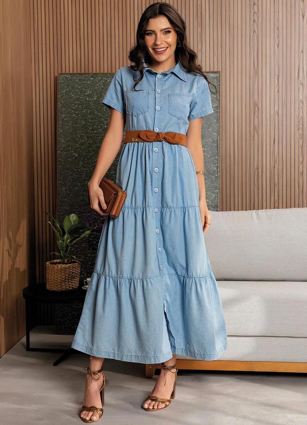 Vestido Jeans Azul com Gola