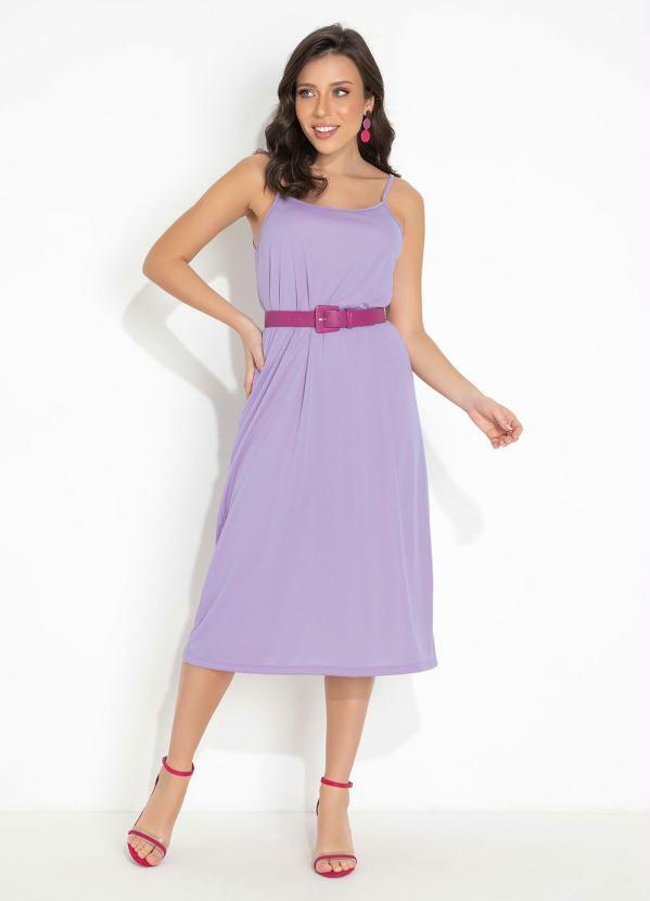 Vestido Lavanda com Decote Redondo e Alças