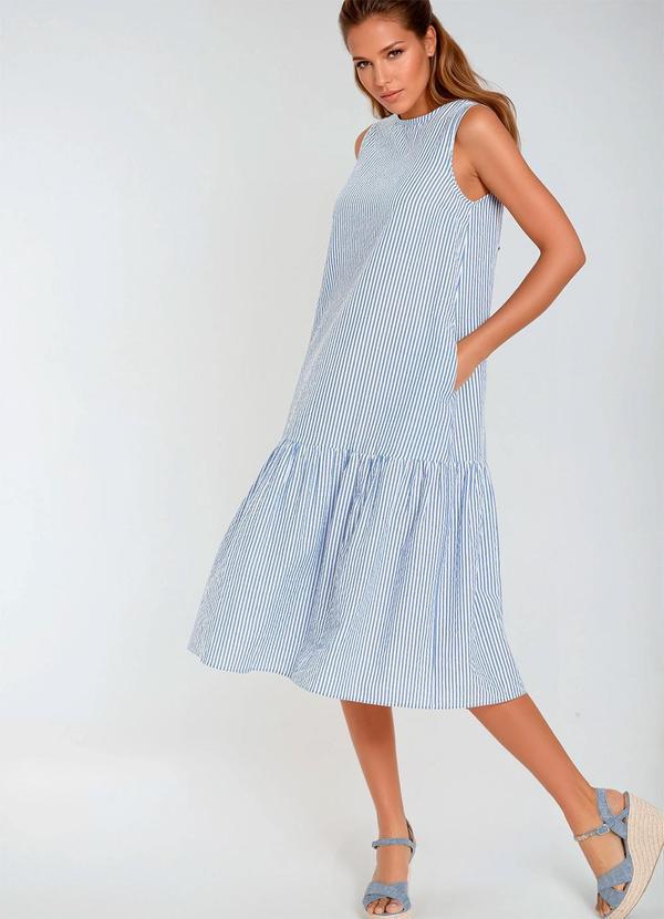 Vestido Listra Azul em Tricoline