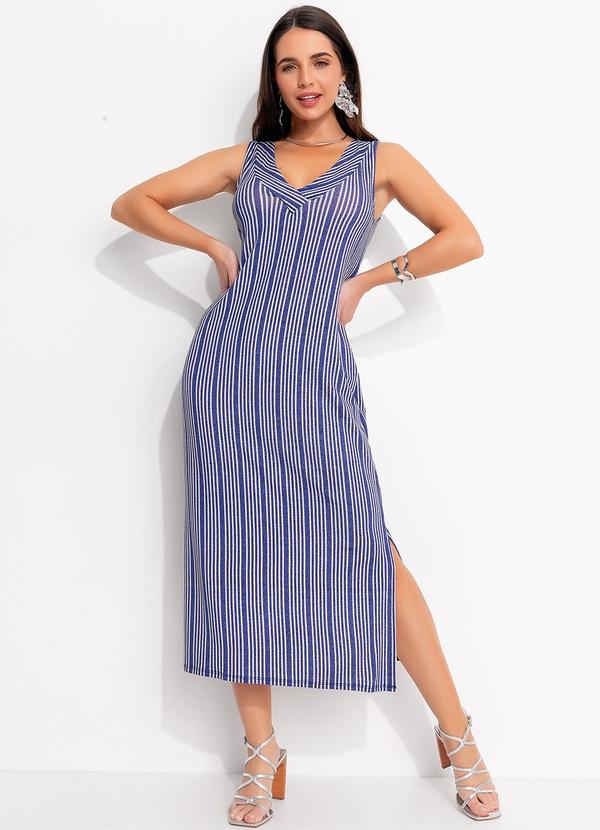 Vestido Listrado Azul em Malha de Viscose