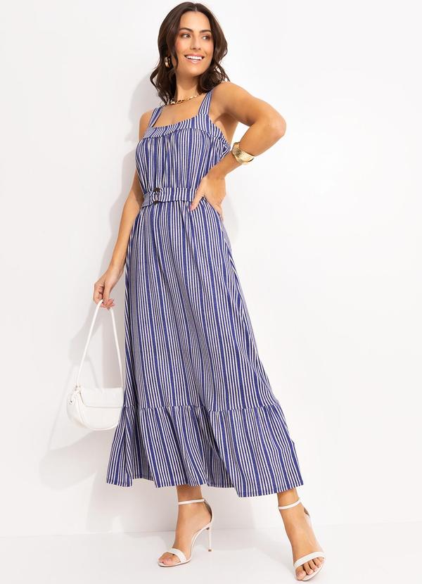 Vestido Listrado Azul em Malha de Viscose
