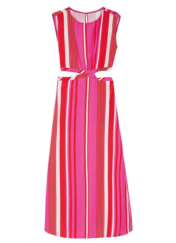 Vestido Listrado Mídi Reto Cut Out Rosa