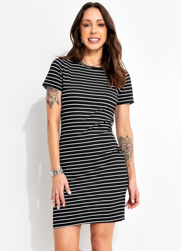 Vestido Listrado Preto e Branco em Canelada