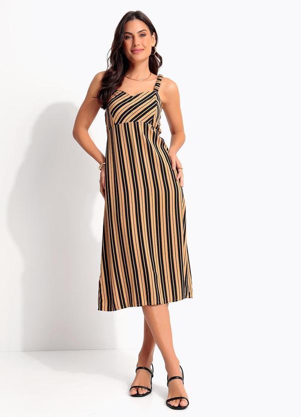 Vestido Listrado Preto em Viscose