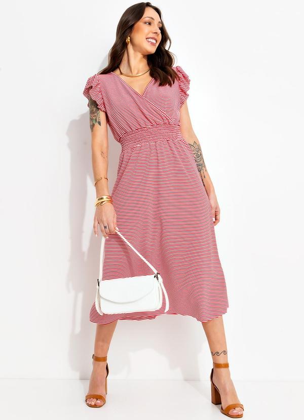 Vestido Listrado Vermelho em Meia Malha Listrada
