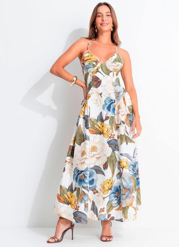 Vestido Longo Alça Jardim Guabara Off White