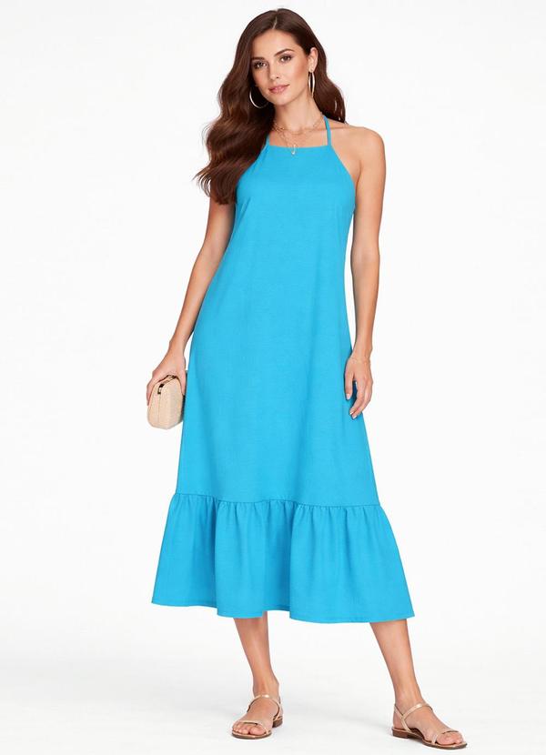 Vestido Longo de Alça e Recorte Maria Azul