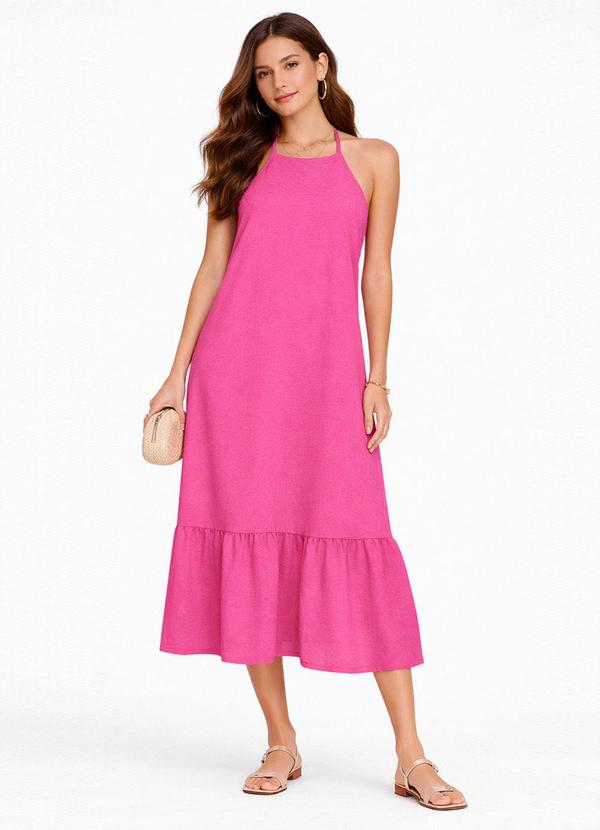 Vestido Midi de Alça e Recorte Maria Rosa