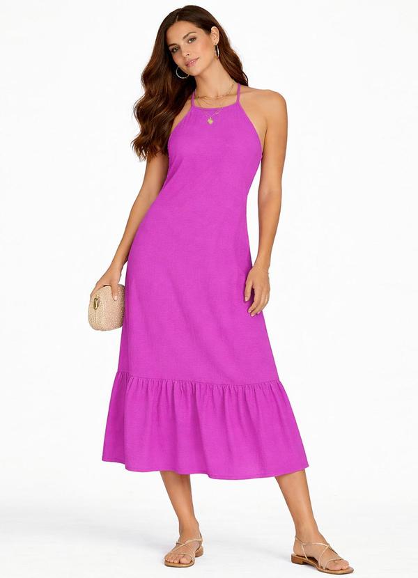 Vestido Midi de Alça e Recorte Maria Roxo