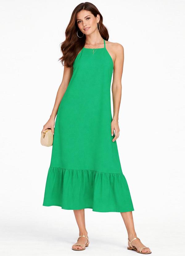 Vestido Midi de Alça e Recorte Maria Verde
