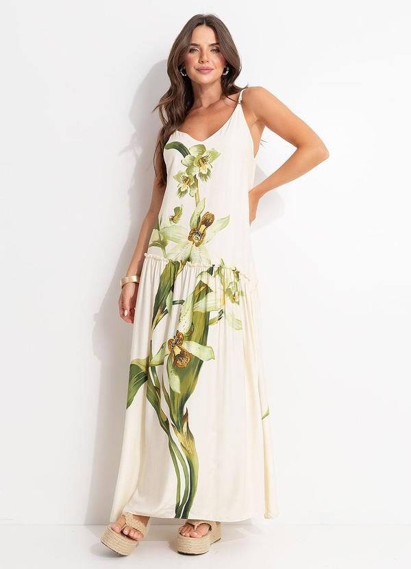 Vestido Longo Floral OrquÃdea Bege