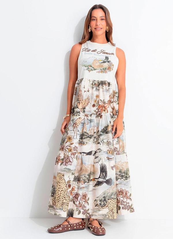 Vestido Longo Mapa Rio Bege