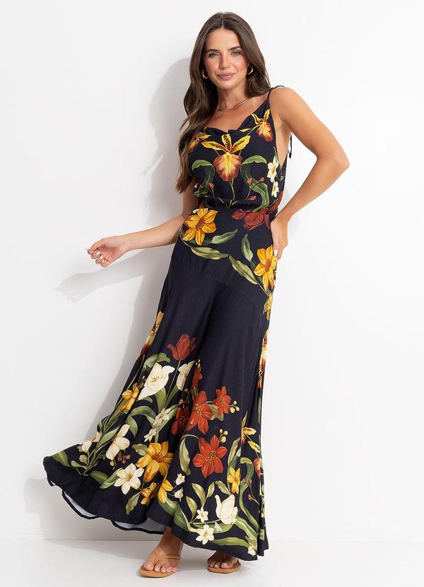 Vestido Longo Selva de Flor Preto