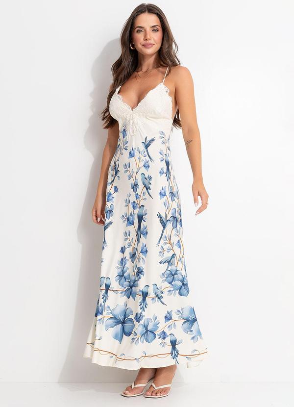 Vestido Longo Voo em Flor Bege