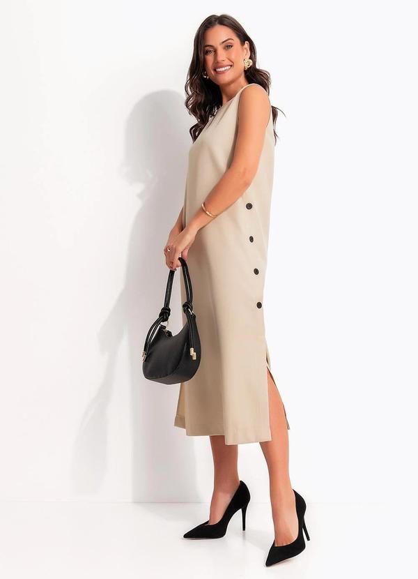 Vestido Bege em Tecido de Alfaiataria