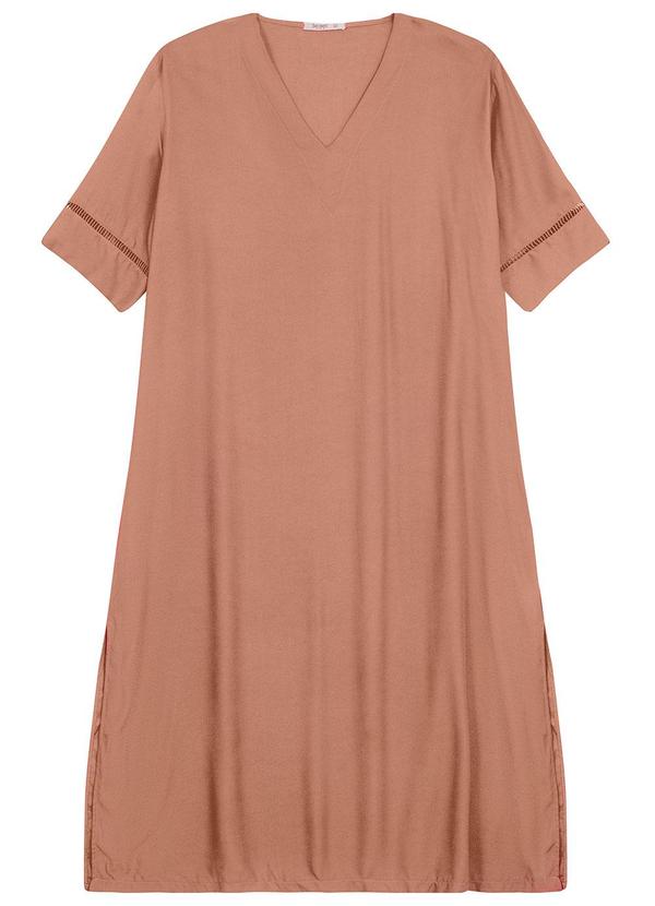 Vestido Manga Curta em Viscose Marrom