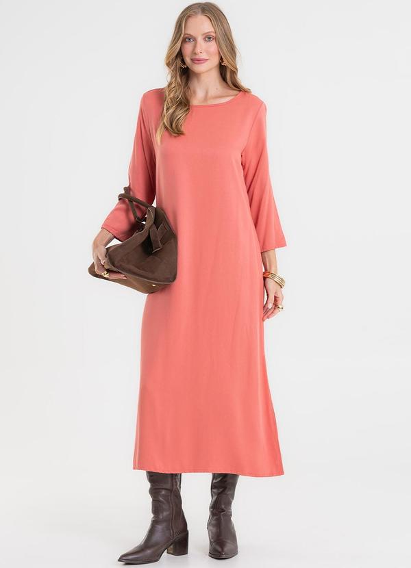 Vestido Manga Longa com Fenda Laranja
