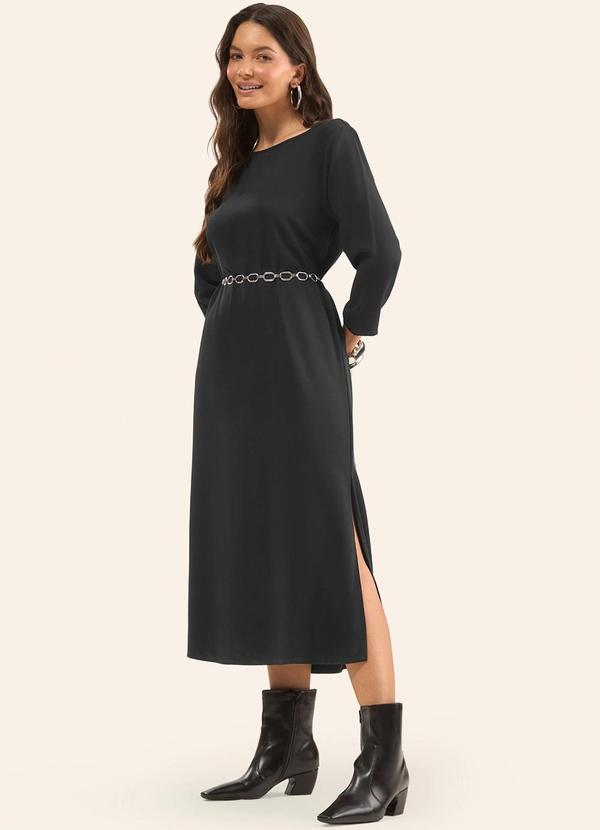 Vestido Manga Longa com Fenda Preto