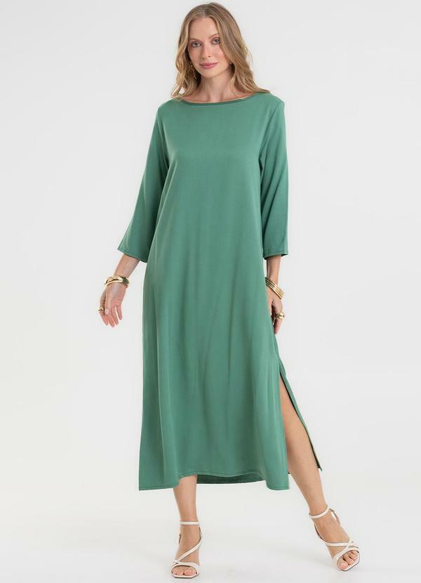 Vestido Manga Longa com Fenda Verde