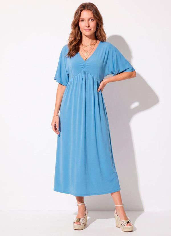 Vestido Manga Morcego Longuete Azul Claro