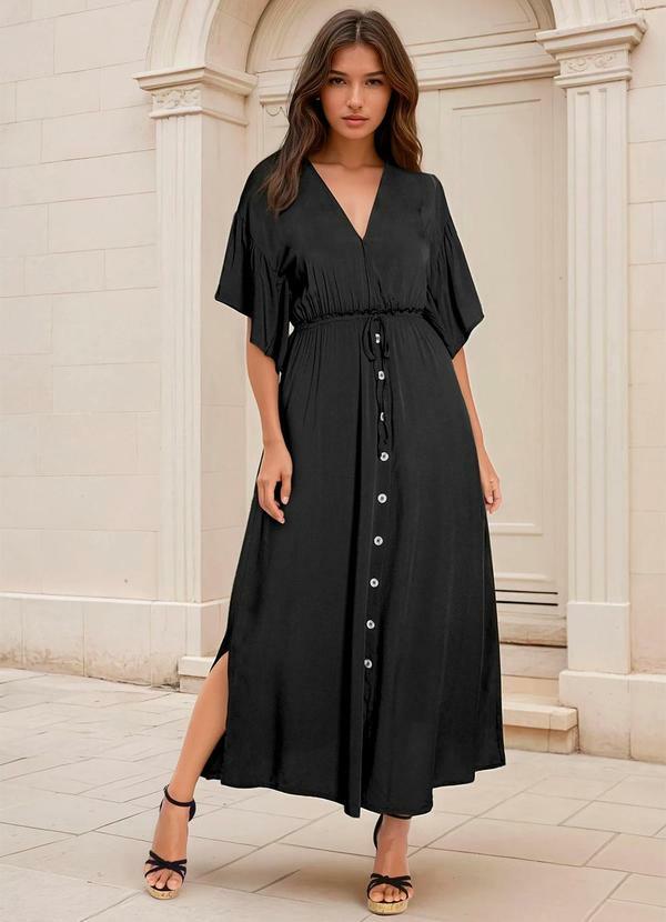 Vestido Mangas Amplas Preto