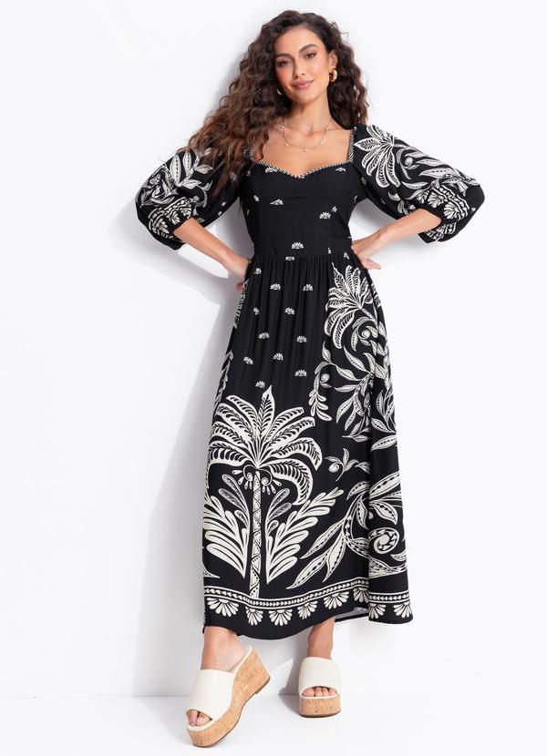 Vestido Mangas Coqueiro Sereno Preto