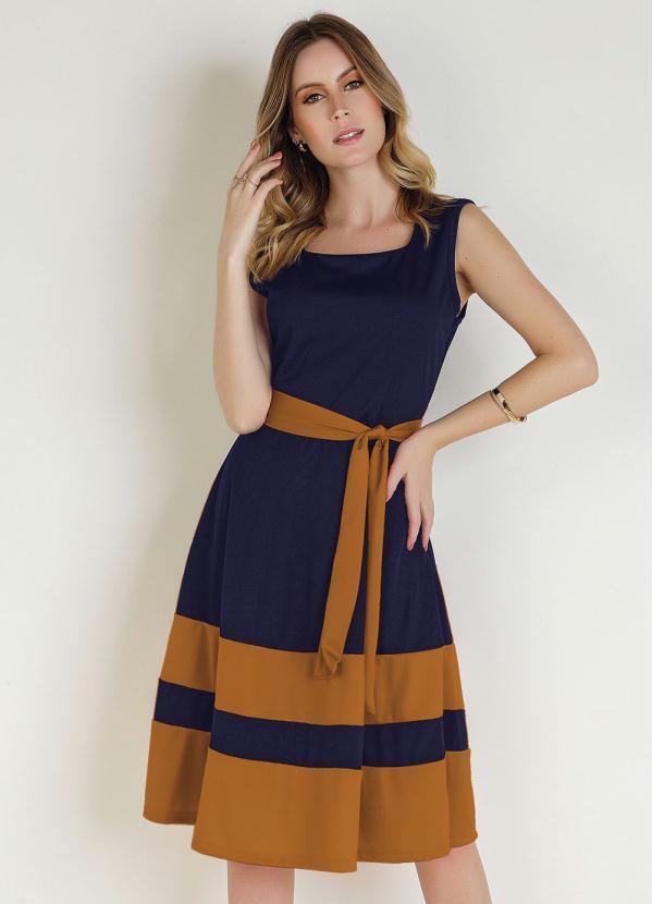 Vista 2 Vestido Marinho/Caramelo Faixa Rosalie Rosalie