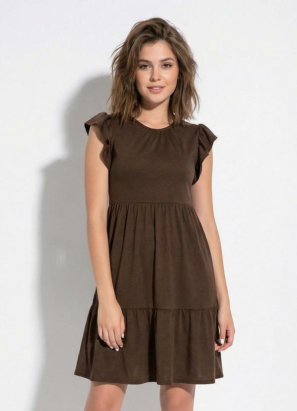 Vista 2 Vestido Marrom com Manga em Babado Moda Pop Moda Pop