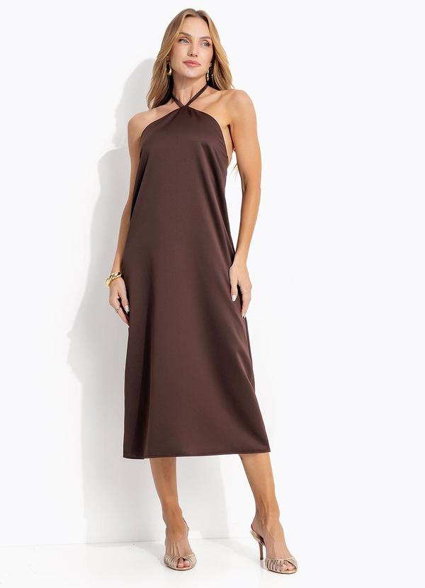 Vestido Marrom em Crepe Plano