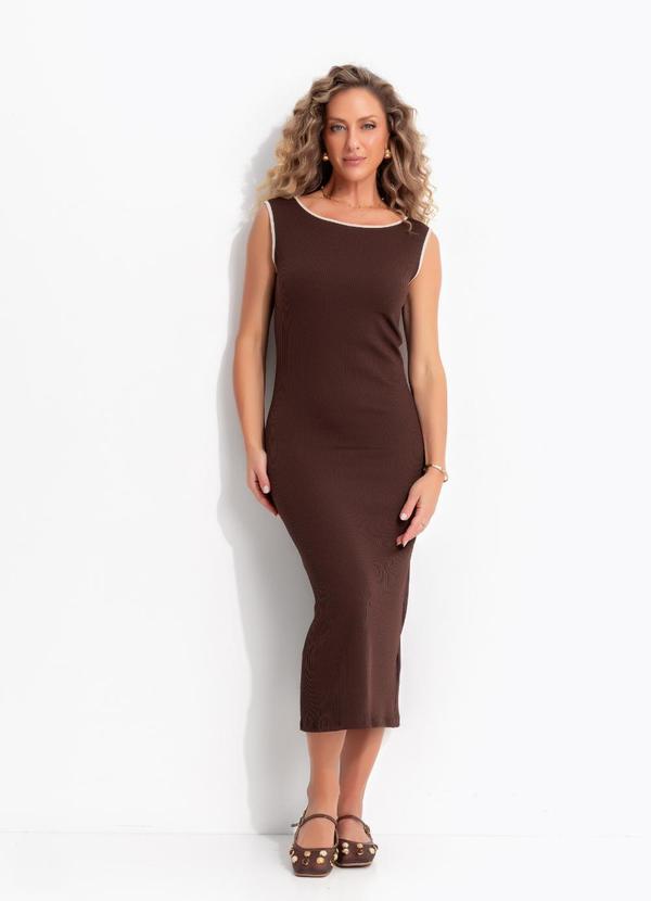 Vestido Marrom em Malha Canelada Estruturada
