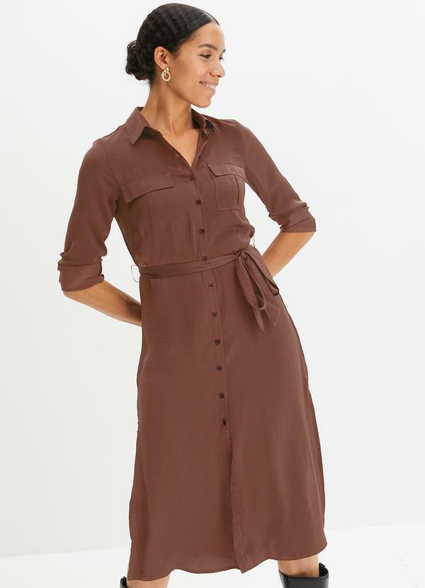 Vestido Marrom em Viscose Plana