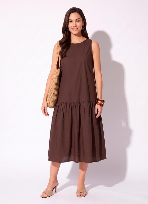 Vestido Marrom Escuro em Tricoline