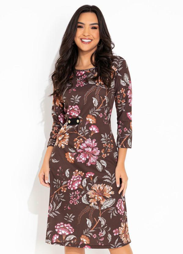 Vista 2 Vestido Marrom Floral com Prega Rosalie Rosalie