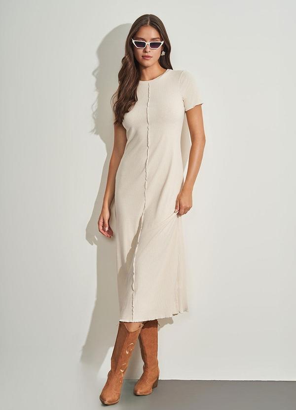 Vestido Maxi Midi em Ribana Branco