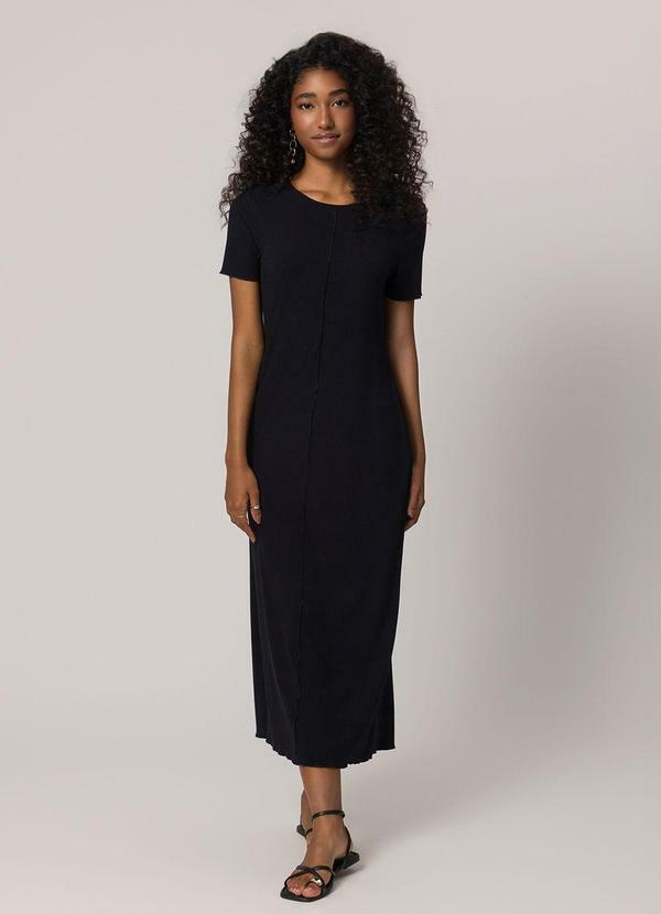 Vestido Maxi Midi em Ribana Preto